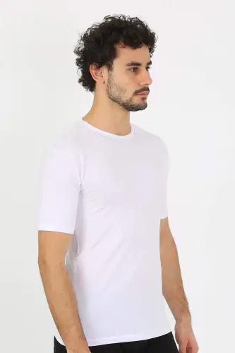 Men's Crew Neck Lycra White T-Shirt 65710 - 3