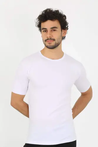Men's Crew Neck Lycra White T-Shirt 65710 - 4