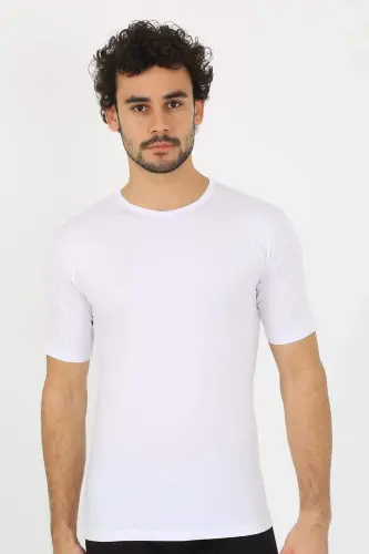 Men's Crew Neck Lycra White T-Shirt 65710 - 1