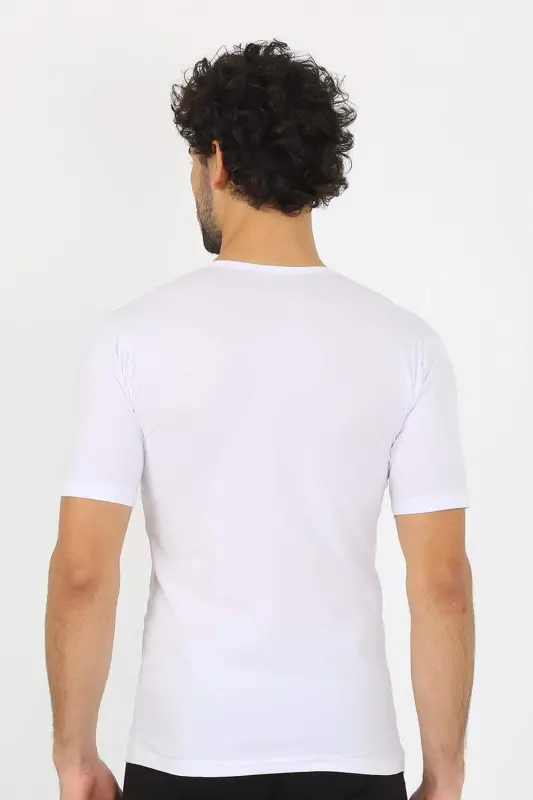 Men's Crew Neck Lycra White T-Shirt 65710 - 2