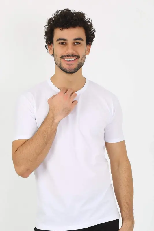 Men's Crew Neck White Cotton Undershirt 6567 - BÜYÜKBEDENIZ