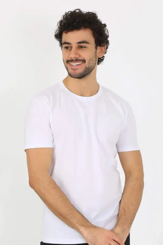 Men's Crew Neck White Cotton Undershirt 6567 - 3