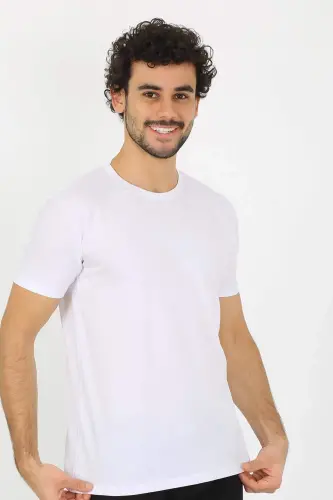 Men's Crew Neck White Cotton Undershirt 6567 - 5