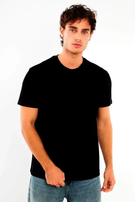 Men's Crewneck 100% Cotton Heavyweight Textured Black T-Shirt - 3