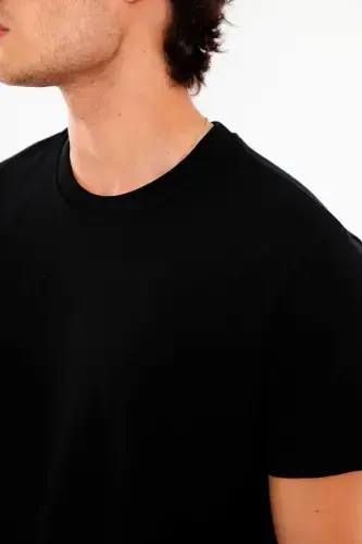 Men's Crewneck 100% Cotton Heavyweight Textured Black T-Shirt - 4