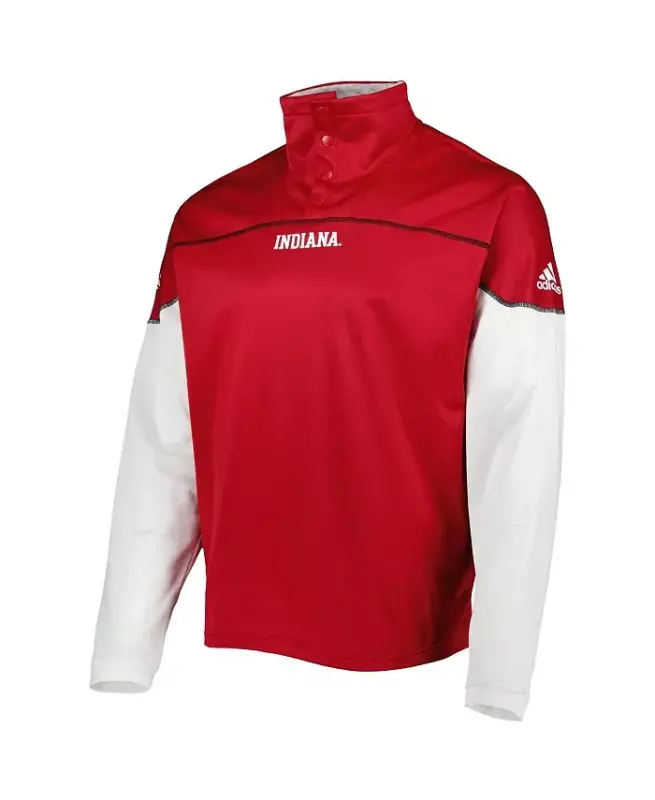 Men's Crimson Indiana Hoosiers AEROREADY Trikotaj Chorak-Snap Kurtka-Qirmizi - 2