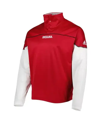 Men's Crimson Indiana Hoosiers AEROREADY Trikotaj Chorak-Snap Kurtka-Qirmizi - ADIDAS (1)