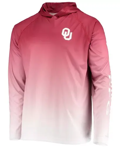 Men's Crimson Oklahoma Sooners Terminal Tackle Omni-Shade UPF 50 Long Sleeve Hooded T-shirt - COLUMBIA (1)