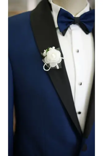 Men's Cummerbund Sax Blue Tuxedo Suit Satin Shawl Lapel Italian Cut Slim Fit -xprzcom3590-22-SAX BLUE - 5