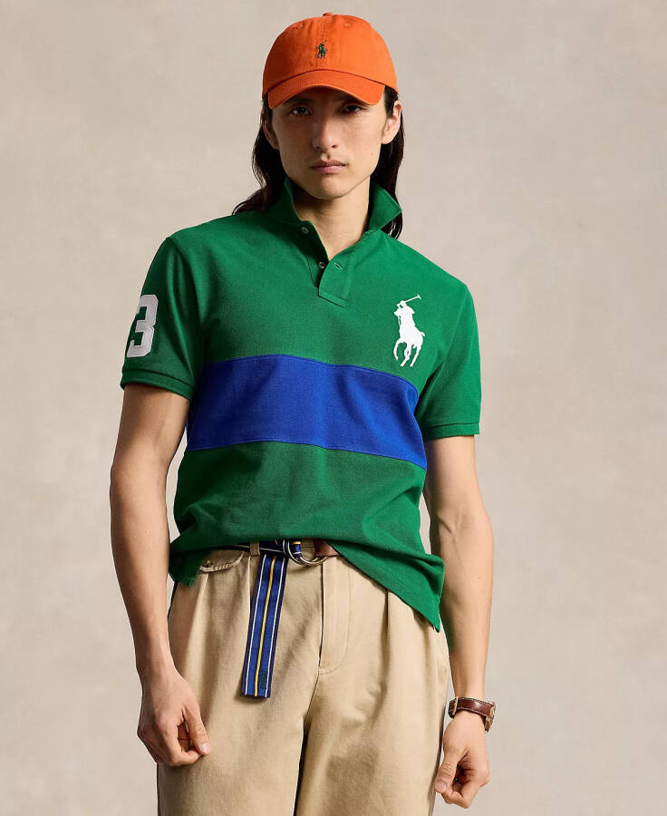 Men's Custom Slim-Fit Big Pony Mesh Polo Shirt Green/blue - 1