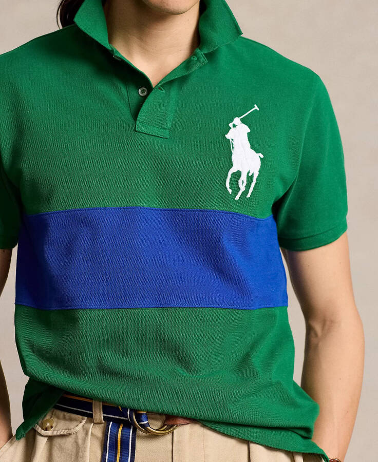 Men's Custom Slim-Fit Big Pony Mesh Polo Shirt Green/blue - 3