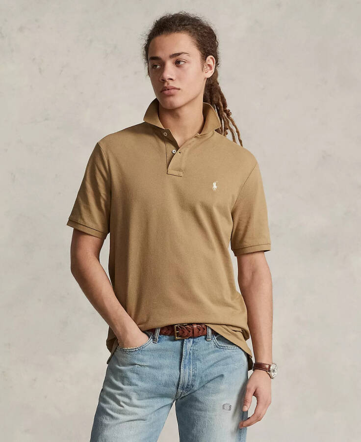 Men's Custom Slim Fit Mesh Polo Cafe Tan - 1