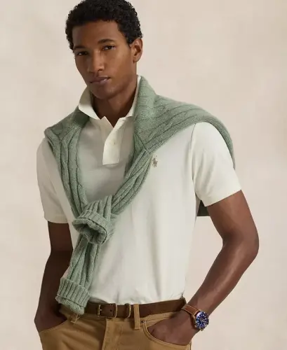 Men's Custom Slim-Fit Mesh Polo Shirt - ParcModazoneent Cream - 4