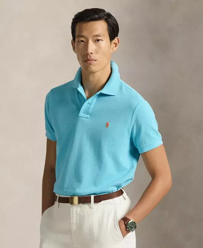 Men's Custom Slim-Fit Mesh Polo Shirt - Perfect Turquoise - 1