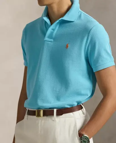 Men's Custom Slim-Fit Mesh Polo Shirt - Perfect Turquoise - 5