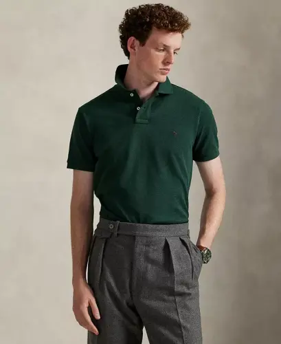 Men's Custom Slim-Fit Mesh Polo Shirt - Scotch Pine Heather - 1