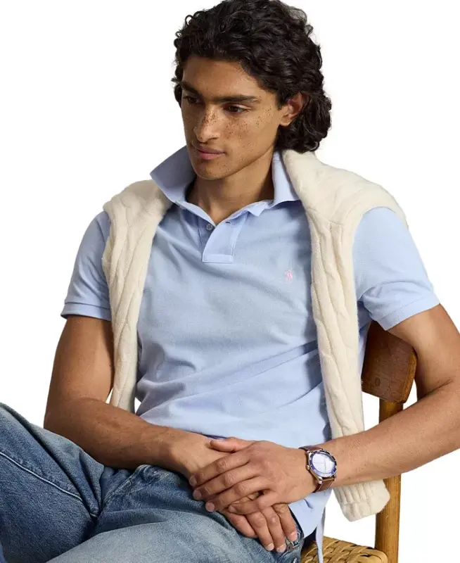 Men's Custom Slim-Fit Mesh Polo Shirt - Spring Heather - 4