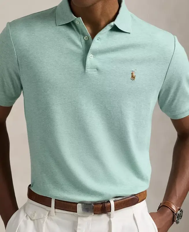 Men's Custom Slim Fit Soft Cotton Polo Shirt-Celadon Heather - 5