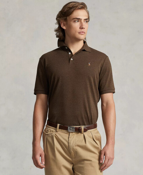 Men's Custom Slim Fit Soft Cotton Polo Shirt Nutmeg Brown Heather - 1