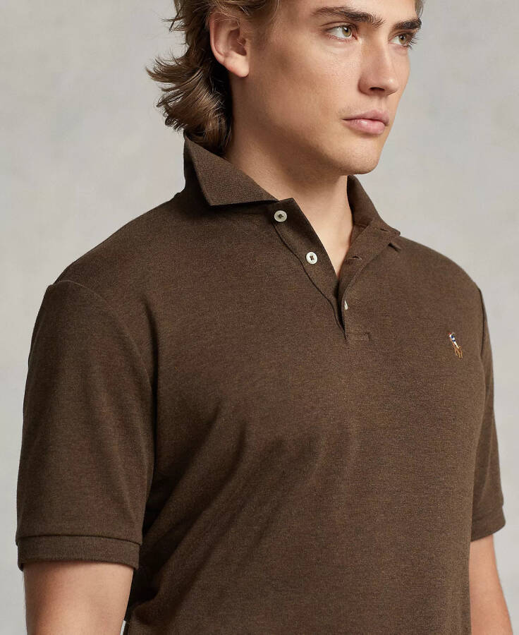 Men's Custom Slim Fit Soft Cotton Polo Shirt Nutmeg Brown Heather - 3