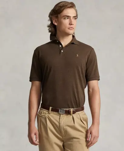 Men's Custom Slim Fit Soft Cotton Polo Shirt - Nutmeg Brown Heather 