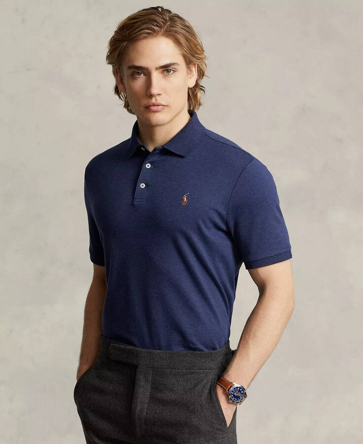 Men's Custom Slim Fit Soft Cotton Polo Shirt Spring Navy Heather - 1