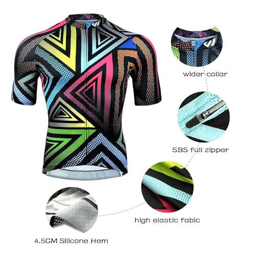 Men's Cycling Jerseys Short Sleeve Bike Biking Shirts Full Zip with Pockets Road Bicycle Clothing Black S - 4