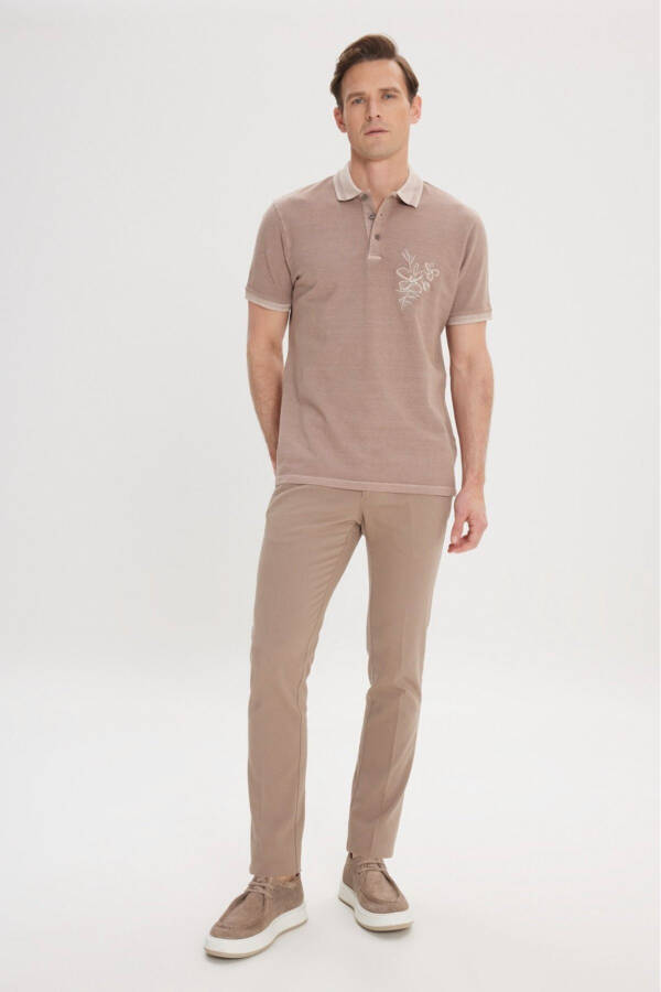 Men's Dark Beige Slim Fit Cotton Polo Shirt - 2