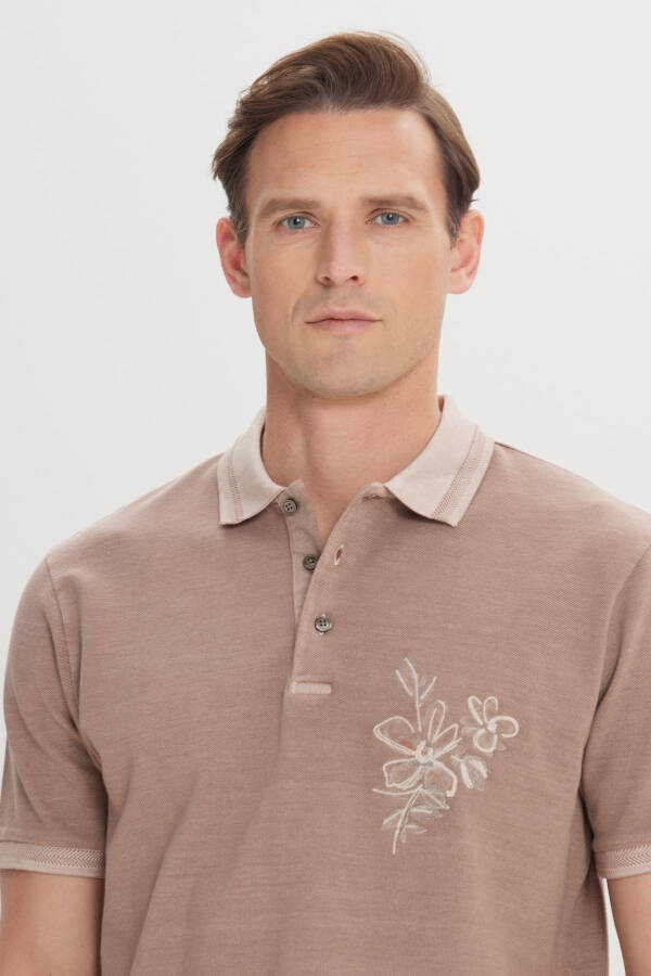 Men's Dark Beige Slim Fit Cotton Polo Shirt - 4