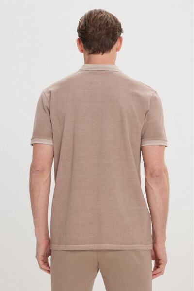 Men's Dark Beige Slim Fit Cotton Polo Shirt - 5