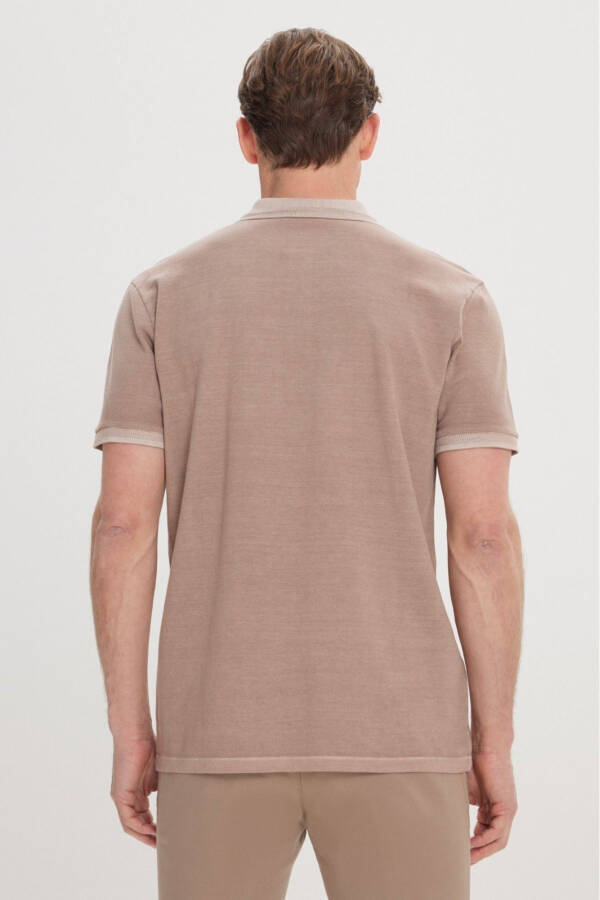 Men's Dark Beige Slim Fit Cotton Polo Shirt - 5