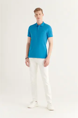 Men's Dark Blue 100% Cotton Cooling Polo Neck T-shirt E001004-Dark Blue - 6