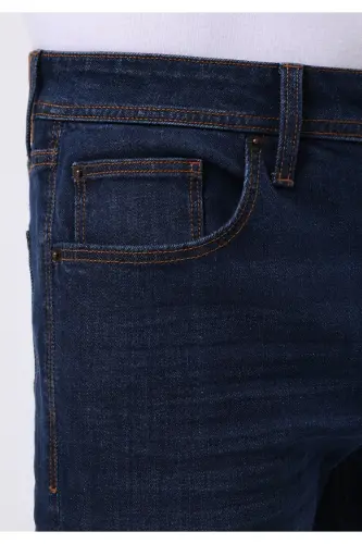 Men's dark blue, straight leg, low rise, regular fit pants. - 5