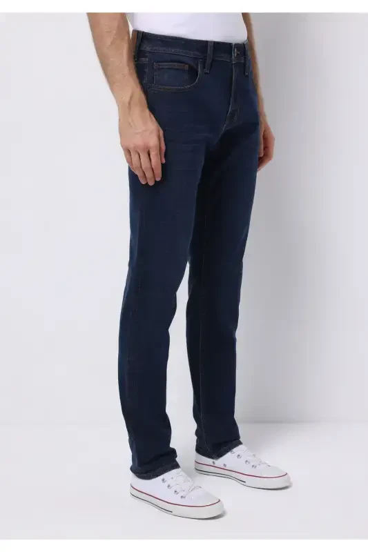 Men's dark blue, straight leg, low rise, regular fit pants. - COLIN’S