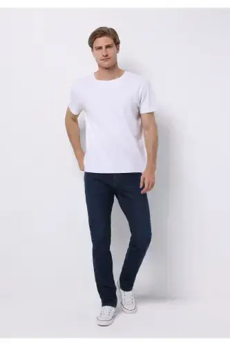 Men's dark blue, straight leg, low rise, regular fit pants. - 3