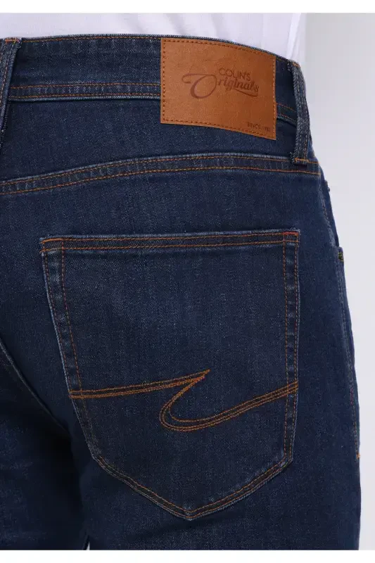 Men's dark blue, straight leg, low rise, regular fit pants. - 6