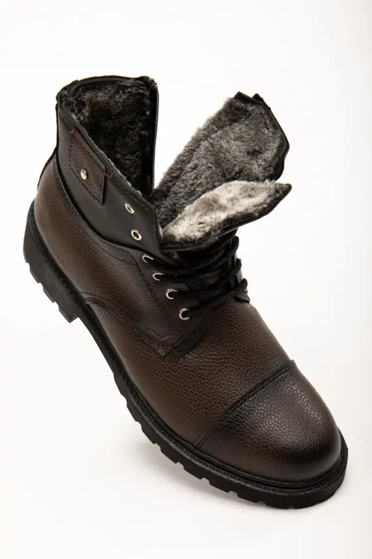 Men's Dark Brown Casual Fur-Lined Cold and Waterproof Comfortable Ankle Boots - Dark Brown - 1