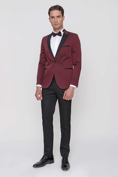 Men's Dark Burgundy Tayga Bow Tie Belt Ceremony Groom Suit - MORVEN