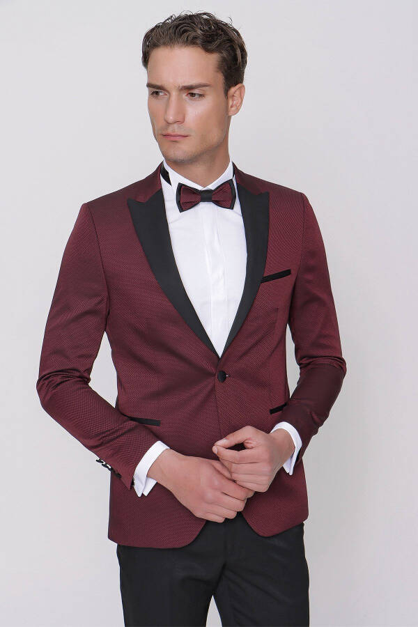 Men's Dark Burgundy Tayga Bow Tie Belt Ceremony Groom Suit - 12