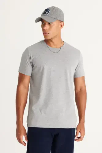 Men's Dark Gray Cotton Slim Fit Crew Neck Basic T-Shirt-Dark Gray - 1