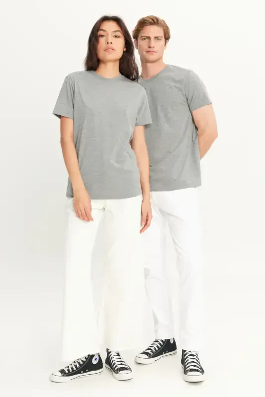 Men's Dark Gray Cotton Slim Fit Crew Neck Basic T-Shirt-Dark Gray - 4