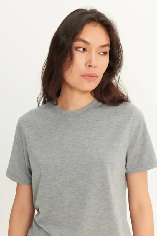 Men's Dark Gray Cotton Slim Fit Crew Neck Basic T-Shirt-Dark Gray - 7