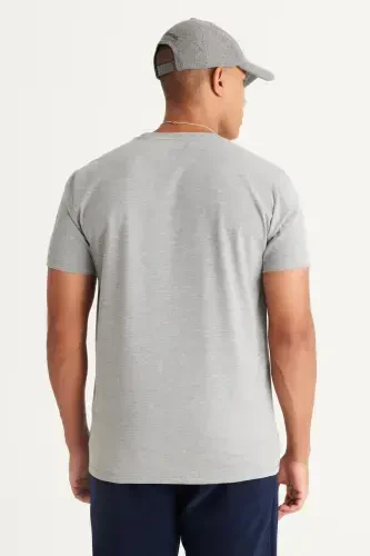 Men's Dark Gray Cotton Slim Fit Crew Neck Basic T-Shirt-Dark Gray - 10