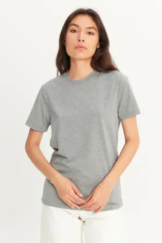 Men's Dark Gray Cotton Slim Fit Crew Neck Basic T-Shirt-Dark Gray - 5