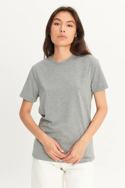 Men's Dark Gray Cotton Slim Fit Crew Neck Basic T-Shirt-Dark Gray - 5