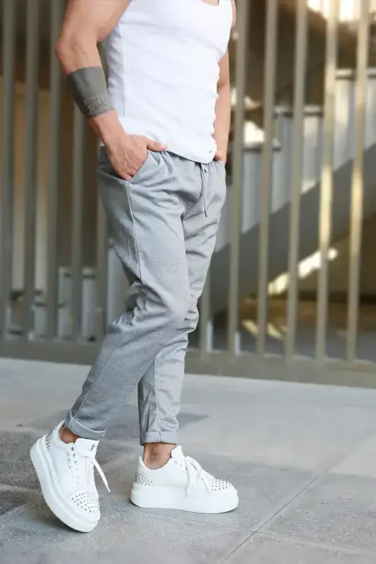 Men's Dark Gray Italian Cut Quality Flexible Lycra Double Layer Hem Jogger Pants-Double Dark Gray - HATCELL