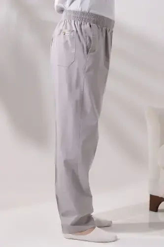 Men's Dark Gray Relaxed Fit Elastic Waist Linen Hajj and Umrah Pants - 3
