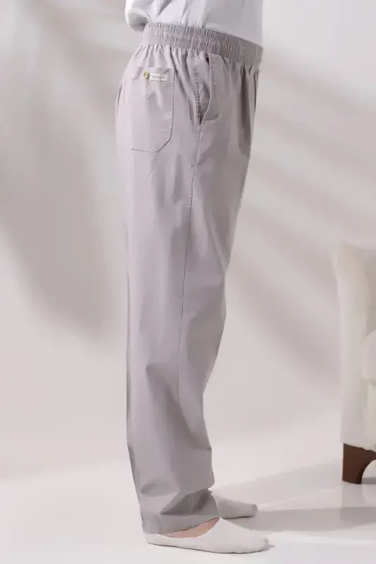Men's Dark Gray Relaxed Fit Elastic Waist Linen Hajj and Umrah Pants - 3