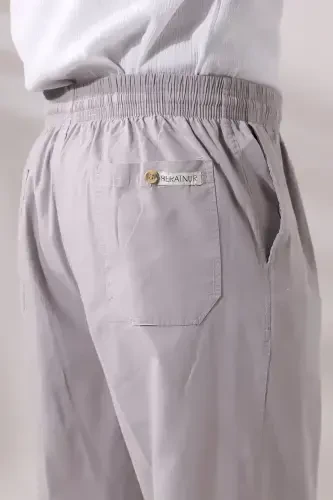 Men's Dark Gray Relaxed Fit Elastic Waist Linen Hajj and Umrah Pants - 4