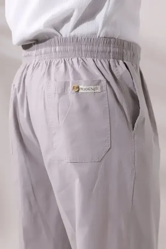 Men's Dark Gray Relaxed Fit Elastic Waist Linen Hajj and Umrah Pants - 4